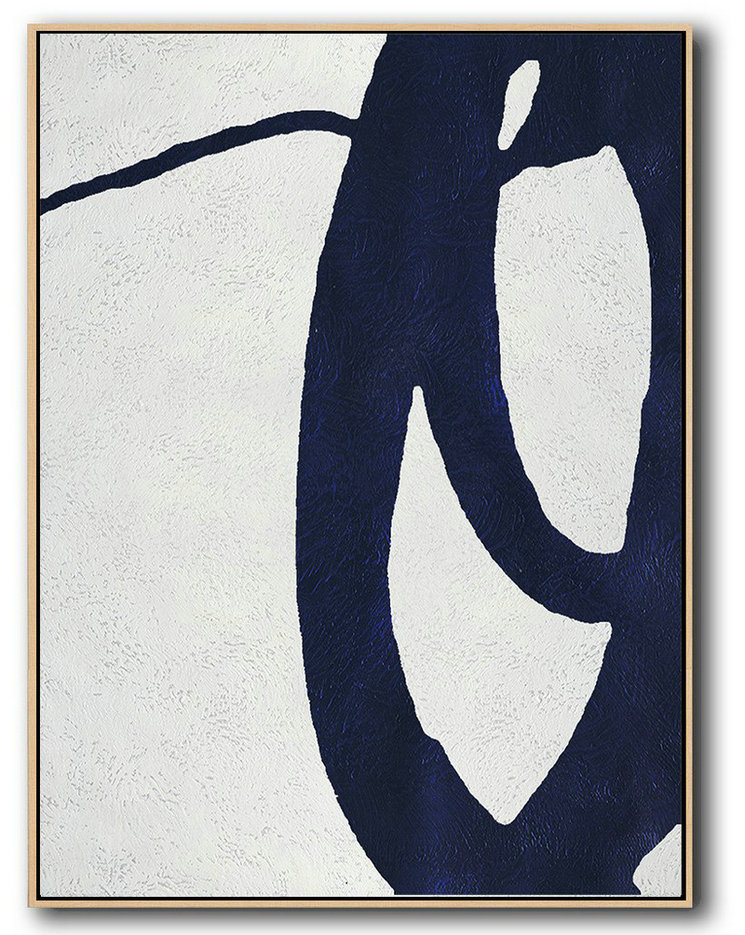 Buy Hand Painted Navy Blue Abstract Painting Online,Contemporary Wall Art #M1S6